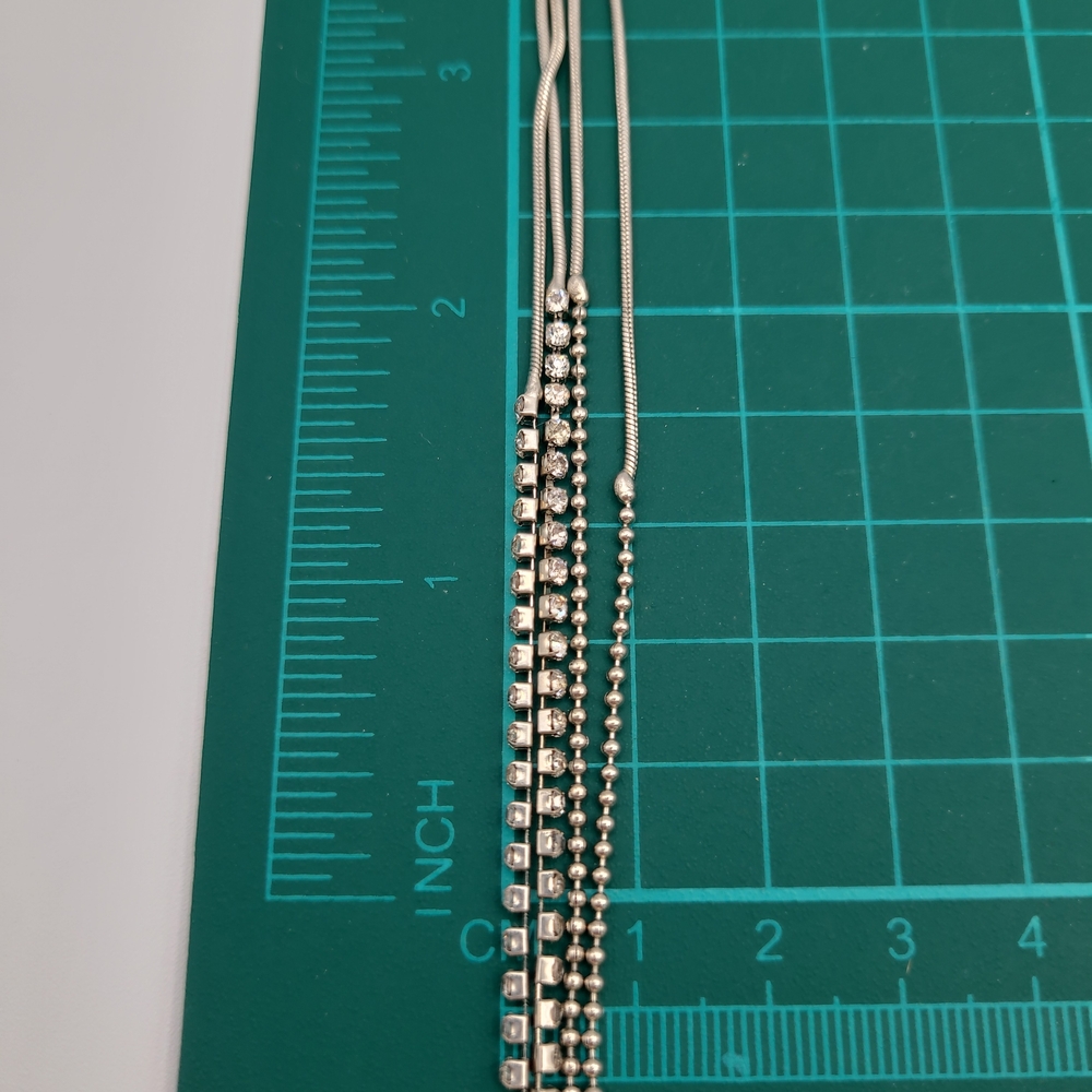 Silver Multi Layer Rhinestone Chain Necklace Statement Layered - Picture 4 of 5